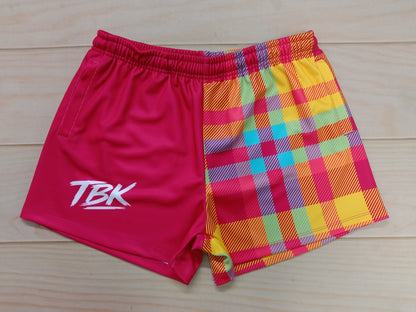 Pink & Rainbow Plaid Footy Shorts