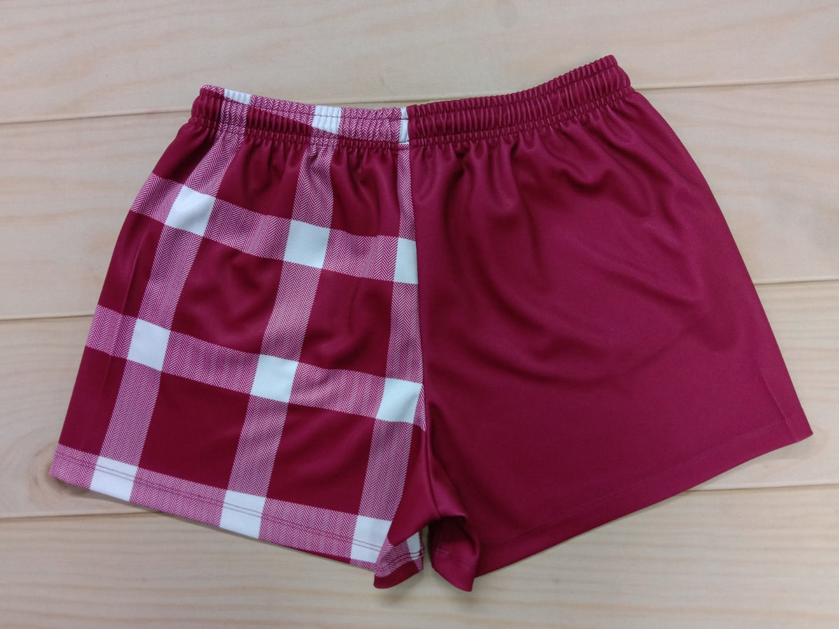 Burgundy & Plaid Footy Shorts