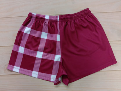 Burgundy & Plaid Footy Shorts