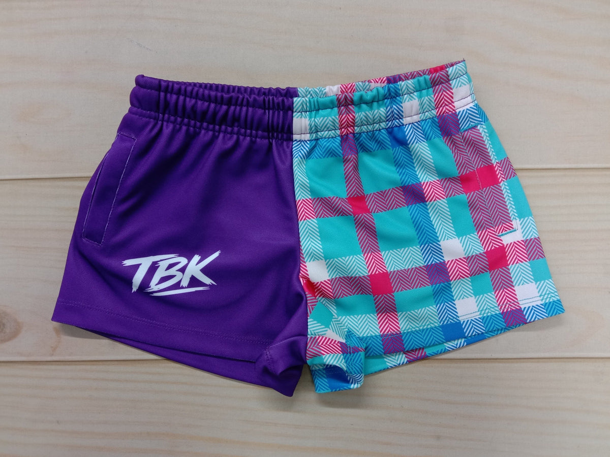 Purple & Plaid Footy Shorts