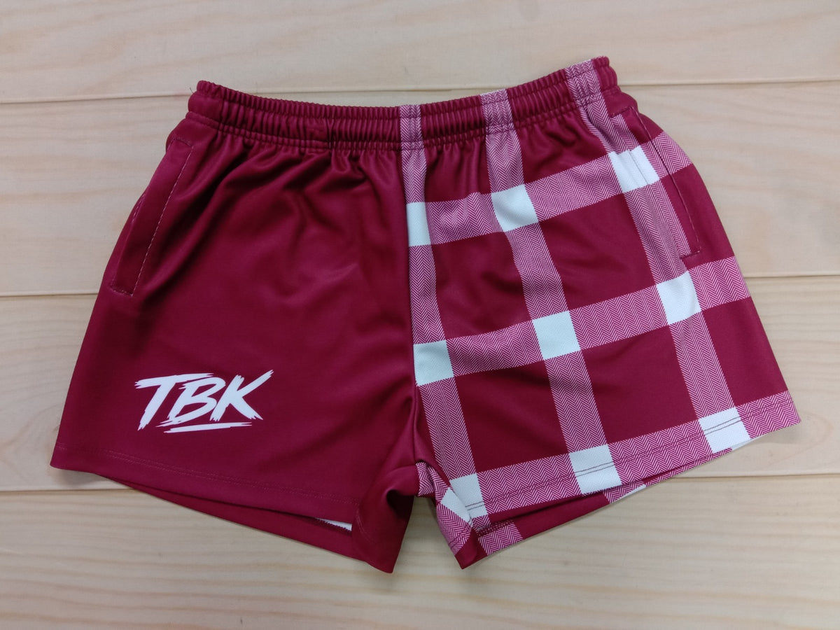 Burgundy & Plaid Footy Shorts