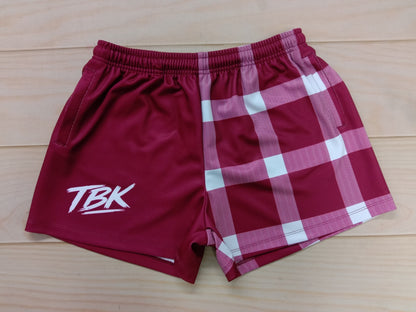 Burgundy & Plaid Footy Shorts