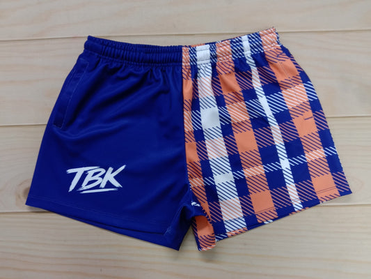 Blue & Orange Plaid Footy Shorts