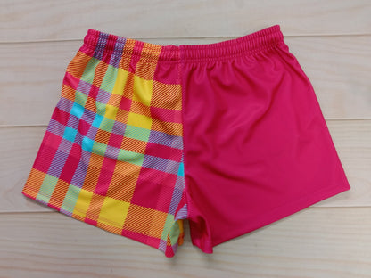 Pink & Rainbow Plaid Footy Shorts